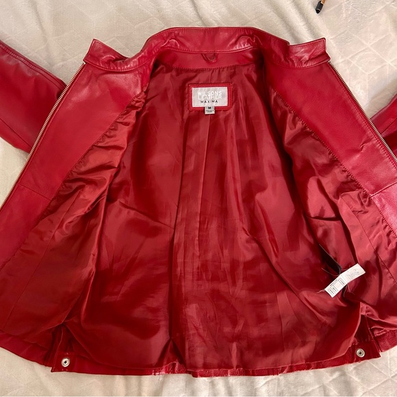 Wilsons Vintage Leather Women’s Red Moto Jacket Sleeve Zippers Size Medium - Picture 7 of 15
